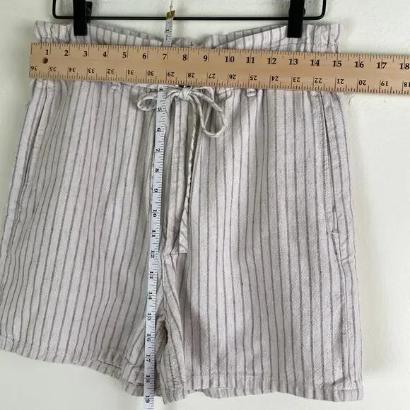 rag & bone Striped Shorts Size 30 Ivory Cream Linen Blend Paperbag High Waist - Picture 12 of 13
